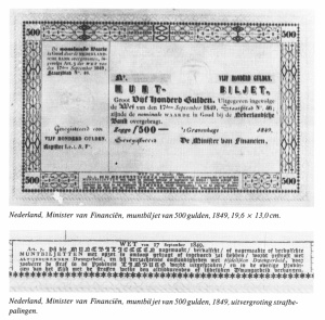 Minister van finan muntbiljet 500 gld 1849 limburg strafbepaling.jpg