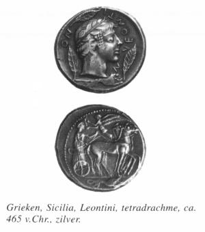 Griekse muntslag sicilia leontini tetradrachme ca 465 vC.jpg