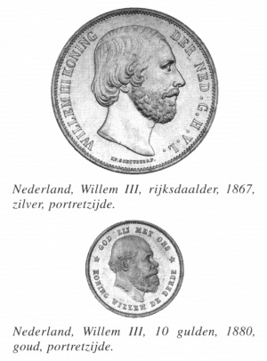 Willem III koning portret rijksd en tientje.jpg