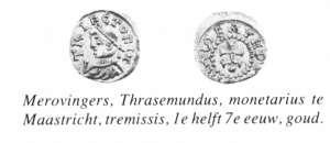 Merovingische munten maastricht Thrasemundus tremissis.jpg