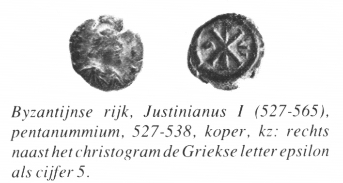Bestand:Byzantijnse rijk Justinianus I pentanummium.jpg