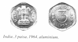 India 3 paisa 1964 aluminium.jpg