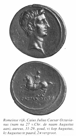 Romeinse muntwezen aureus augustus 31 29 vC.jpg
