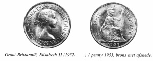 Omschrift latijn Groot Brittannie El II penny 1953.jpg
