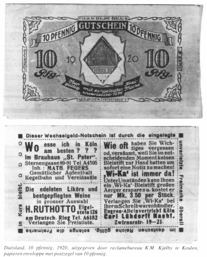 Duitse rijk postzegelgeld keulen 10 pfennig 1920.jpg
