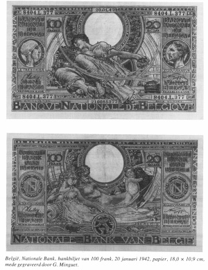Nationale bank van belgie 100 fr 1942 ontw minguet.jpg