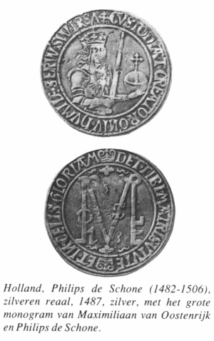 Maximiliaan monogran phs de schone reaal zilver 1487.jpg